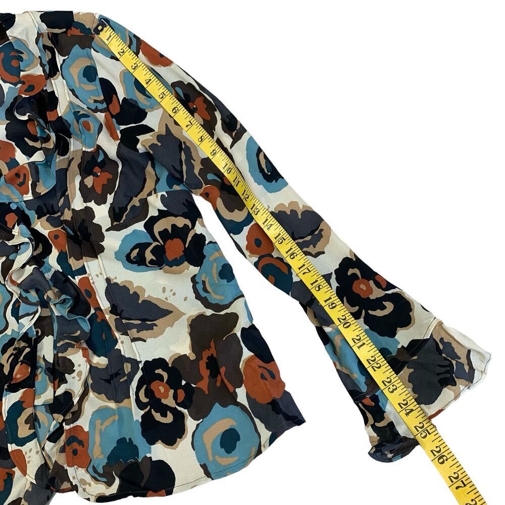 i.e. 100% Silk Floral Ruffled Long Sleeve Chiffon Tops Blouse Size L Multicolor - Picture 14 of 16